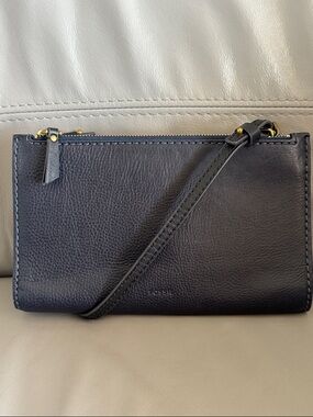 Fossil Navy Blue Leather Crossbody with wallet